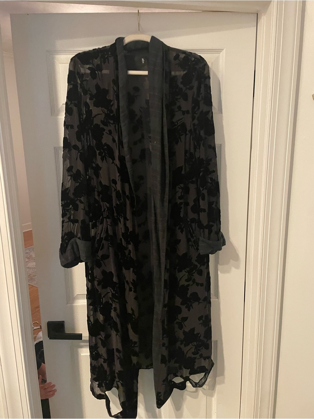 R13 Black Floral Burnout Velvet Robe